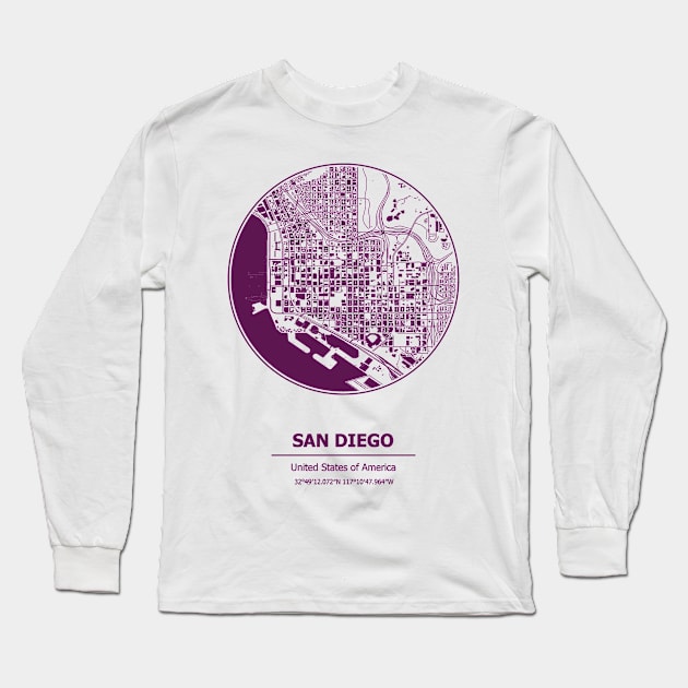 San Diego city map coordinates Long Sleeve T-Shirt by SerenityByAlex